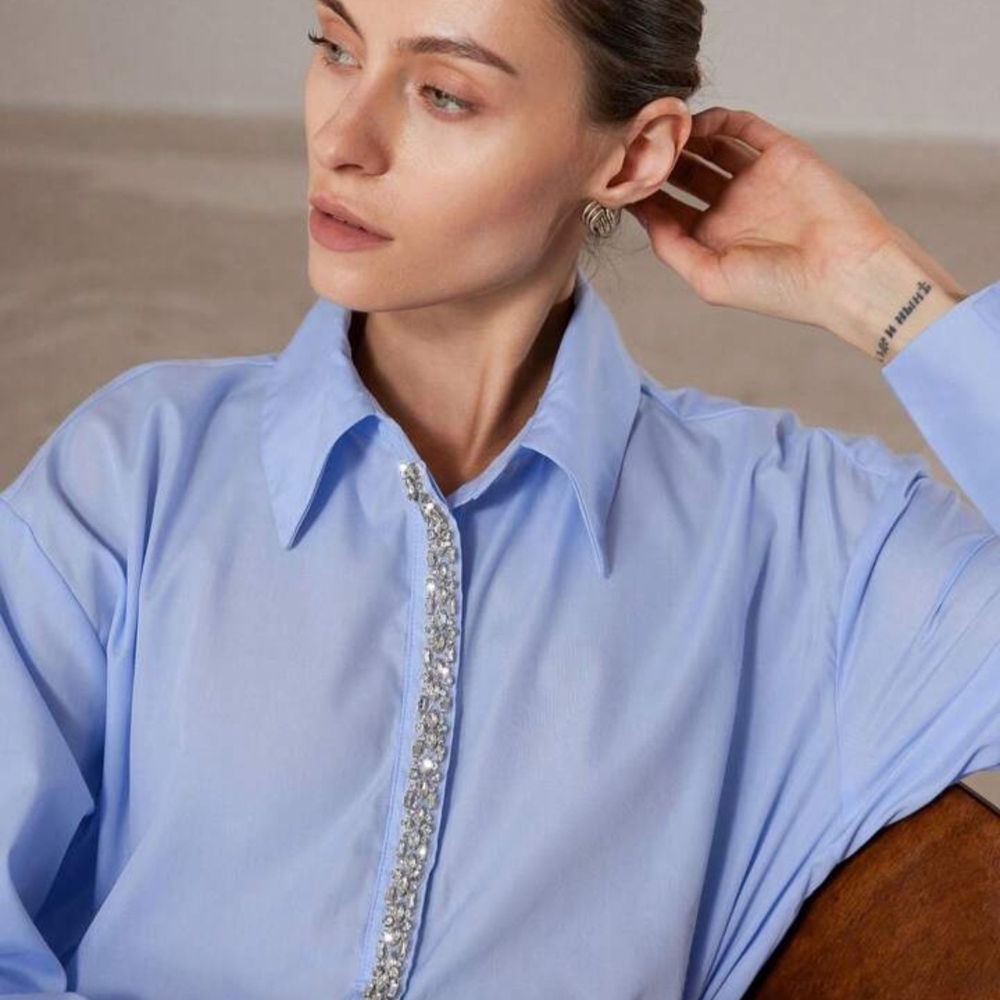 Light Blue Shirt with Embellished Detail